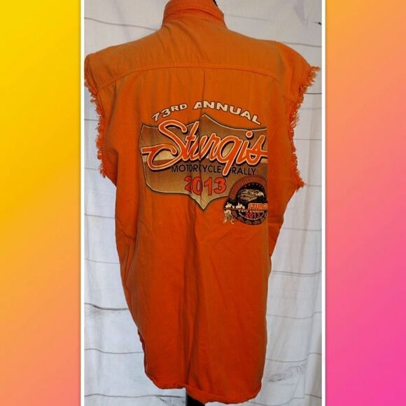 HOT LEATHERS SLEEVELESS BUTTON UP 2013 STURGIS MOTORCYCLE SHIRT SIZE XL - Picture 4 of 5